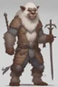 Placeholder: Dnd a young bugbear with WHITE fur and leather armor with swords