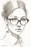 Placeholder: A Female Time Traveler In Victorian London, A quick pencil sketch of a portrait of a 20 years old woman with geeky prescription glasses; by Alex Maleev