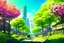 Placeholder: city, flowers, trees, sunny day, spring, sci-fi, cyberpunk influence