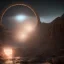 Placeholder: stargate, saturn landscape, highly detailed, cinematic, ultra photorealistic, ultra realistic, volumetric lighting, gloomy, night sky, lush