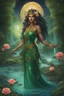 Placeholder: The beautiful goddess of healing and well-being stands on a land of pure water embellished with emeralds. And glass rose trees. And a name. Colored with stars and planets