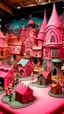 Placeholder: A pink magical village made out of puppets painted by Salvador Dali