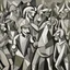 Placeholder: piccasso crowd people cubism with bull screaming gray