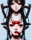 Placeholder: Detailed cute anime assassin girl, blood read hair buns, blood red bangs, black latex bodysuit, intricate details, portrait, keep head in frame, slight smile, black Japanese motif, concept art, highly detailed, digital painting, concept art, sharp focus, illustration, art by Yoji Shinkawa, WLOP and greg rutkowski and alphonse mucha and artgerm and yanjun Chen and Junji ito and Makoto Shinkai, HDR, octane render