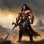 Placeholder: [war hammer] In the desolate steppe, Conan stands tall, Fierce eyes blazing, his grip tight on a warhammer's thrall. His hair wild, the wind whipping through, A warrior's gaze, piercing and true. Muscles honed by battles fought, Scars etched on his face, lessons hard-wrought. Warhammer gleaming, a weapon of might, Conan embodies strength, a force to ignite. Defiance and resilience in his every stance, A symbol of justice, ready to advance. With untamed power and unwavering will, Conan's legend g