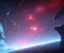 Placeholder: space station, asteroids, horsehead nebula , red, blue, stars