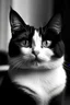 Placeholder: قطة ملونة بالأسود والأبيض على شكل شخصية كرتونية شبه واقعية