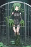 Placeholder: moody anime girl in a futuristic suit, Slime, mud, mucus, sludge, woman with tentacles, scared face trapped in a cage, feet point view,