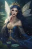 Placeholder: Midnight blue,Dark blue hair,night,dark fairy princess ,elven crown,elven ears,sparkle,glitter,gold armor,dragonflies,rapunzel hair,water lilies