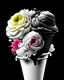 Placeholder: ice cream half colored and half in black and white with flowers