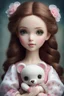 Placeholder: a close up of a doll holding a teddy bear, artdoll, brown hair, realistic cute girl painting, anime barbie doll, carlos ortega elizalde, doll, kawaii realistic portrait, portrait of barbie doll, young girl, cute pocelain doll, by nicoletta ceccoli, barbie doll, beauty girl, beautiful and realistic face, beautiful fantasy art portrait, cute young girl