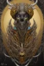 Placeholder: black male African alien, cracks in the voodoo head, wicked, diamond eyes, crown, blood, 8k, finely detailed, photo realistic, leopard style turquoise skull head gold dragon space alien rain skeleton gold tooth silver crown silver space suit spaceships