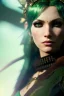 Placeholder: Druid character, young woman, cougar ears, cougar tail on lower back, blonde hair, long hair, green eyes, scars on body, waist up portrait, 4k resolution, intricate details, ornate details, soft lighting, vibrant colors, retroanime, masterpiece, intricate eyeliner, dark eyeshadow, eyes, intricate tattoos, natural background