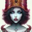 Placeholder: Intimidating beauty, Fire witch, round face, pale skin, wild curly pink hair, red eyes, pink and red eyeshadow, pink glossy lips, wearing a pink witch hat, wearing a red crystal necklace