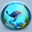 Placeholder: A cute little Humpback whale in a small circular fish tank.