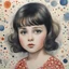 Placeholder: 1960s, monica bellucci , little girl,in the style of Margaret Keane, watercolor dots in the background