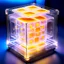 Placeholder: a futuristic translucent neurocube, inside the cube there are partitions made of honeycomb plates