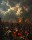 Placeholder: Bosch painting style, nightmare , people suffering in hell , dramatic, great quality picture with cinematic scenes , show only heavy clouds in the background