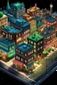 Placeholder: isometric painting of night time Little Italy in New York with multiple rooftops and many street lights