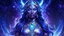 Placeholder: Full body portrait of a peaceful smiling guardian Goddess of the galaxies with a blue indigo purple skin, high skul, luminous eyes