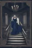 Placeholder: The Countess is a ghost, she has a long, flowing dark blue dress. she goes down the stairs. Hanging in the castle room, there is a tapestry composed of the preserved faces of the Countess' ancient victims.