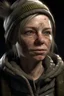 Placeholder: insanely detailed crackhead female posing with creamy white drool, light chin whiskers and holding a dirty purse