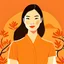 Placeholder: 2d Illustration of a 29 year old beautiful Chinese woman, front view, flat orange background