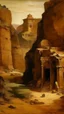 Placeholder: A tan canyon with a ruined temple painted by Edgar degas
