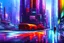 Placeholder: Futuristic cyberpunk street foreground, impressionism painting