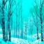 Placeholder: A cyan wintery forest with falling snowflakes designed in German folk art painted by Andy Warhol