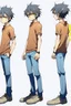 Placeholder: Anime man side character with plastic hands and legs , medium muscles, aged 27