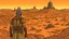 Placeholder: Desert warrior from behind looking at a city in the distance, comic style