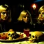 Placeholder: Horror movie shot, hot skulls, breest, die, ultra realistic, dine, pastel, ultra chaos, fetus, drink, sublime, realistic hot blonde women, pieces of meat, De Chirico, satanism, pieces of organs, light, 1970's Italian horror movie, sinister, ornate, Dario Argento, dadaism, 4k, photorealism