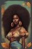Placeholder: african curvy fantasy girl with long big afro hair weared casual