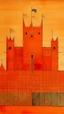 Placeholder: An orange colored fortress with swords painted by Paul Klee