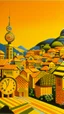 Placeholder: A golden yellow Japanese village with mystic clocks painted by Victor Vasarely