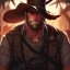 Placeholder: Portrait, bearded, Gunslinger, Cowboy, cowboy hat, serious face, Blood Splatter
