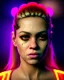 Placeholder: portrait, Shakira, blonde artist, angry, Realistic image, MMA robe, hoodie, mma gloves, band aid, loose long hair, eyes make up, line gold make up, glow, circle iris. moisture sweat, fog, Neon colors, leds. Dark background, photo studio, concept art, smooth, unreal engine 5, god lights, ray tracing, RTX, lumen lighting, ultra detail, volumetric lighting, 3d, finely drawn, high definition, 4k.