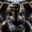 Placeholder: star wars bald male corellian pilot wearing dark gunmetal grey and black First Order special forces TIE pilot armored flightsuit and helmet with gold trim inside the jedi temple, centered head and shoulders portrait, hyperdetailed, dynamic lighting, hyperdetailed background, 8k resolution, volumetric lighting, light skin, fully symmetric details