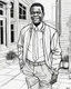 Placeholder: coloring page for teens, simple outlines art, cartoon style, outline drawing, bold outlines, clean and clear outlines, no tones color, no color, no detailed art, art full view, wide angle, white background, SIDNEY POITIER.