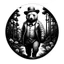 Placeholder: Sticker design on white background, Teddybear walking in a forest, in Gustave Dorè art style, high details, photorealistic, ambient occlusion, monochrome, black and white