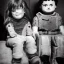 Placeholder:  creepy photo of unusual children with lego cat