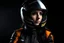 Placeholder: very beautiful girl, black hair, colorful hair, dressed in a car racing suit, posing in a photo studio, helmet on and open, black background, looking at the viewer, natural light, photo taken with a Sony Alpha III camera, 50mm lens , photo taken from afar