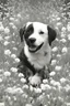 Placeholder: puppy in a field of flowers black and white