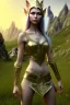 Placeholder: elven young woman, wearing light dress, visible ultradetailed cute femine face, visible and armonious legs feet and hands, luminous weather, field in the mountains, realistic 3d render, mortal kombat style, unreal engine