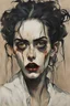 Placeholder: Painting of a deranged Goth vampire girl, with highly detailed hair and facial features in the Expressionist style of Egon Schiele, Oskar Kokoschka, and Franz Marc, in muted natural colors