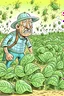 Placeholder: A farmer gets angry because a number of small mites are standing on his plants