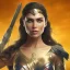 Placeholder: Wonder woman posing in front of a mirror, futuristic design, a paradise in background, close-up face, geometric armor, female face, 3d unreal engine, black face, close up armor, church detail, lovely face