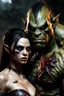 Placeholder: brutish male orc with pretty human female. dark fantasy. photorealistc