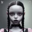 Placeholder: jenna ortega wednesday addams hair, wednesday addams make up, wednesday addams black dress, cinematic, wednesday style, hyper detail, 8k resulation